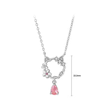 Load image into Gallery viewer, 925 Sterling Silver Fashion Temperament Hollow Cat Flower Pendant with Cubic Zirconia and Necklace