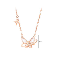 Load image into Gallery viewer, 925 Sterling Silver Plated Rose Gold Fashion Elegant Butterfly Mother-of-pearl Star Pendant with Cubic Zirconia and Necklace