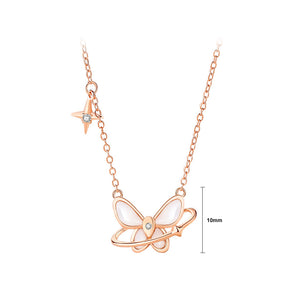925 Sterling Silver Plated Rose Gold Fashion Elegant Butterfly Mother-of-pearl Star Pendant with Cubic Zirconia and Necklace