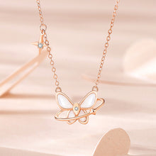 Load image into Gallery viewer, 925 Sterling Silver Plated Rose Gold Fashion Elegant Butterfly Mother-of-pearl Star Pendant with Cubic Zirconia and Necklace