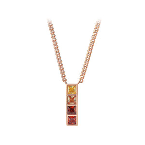 925 Sterling Silver Plated Rose Gold Fashion Simple Rectangular Geometric Pendant with Cubic Zirconia and Necklace