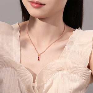 925 Sterling Silver Plated Rose Gold Fashion Simple Rectangular Geometric Pendant with Cubic Zirconia and Necklace
