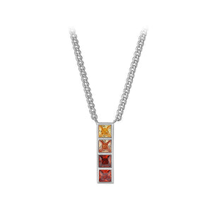 925 Sterling Silver Fashion Simple Rectangular Geometric Pendant with Cubic Zirconia and Necklace