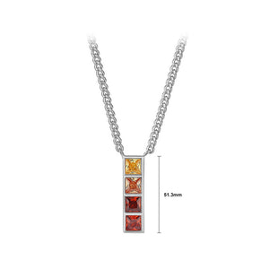 925 Sterling Silver Fashion Simple Rectangular Geometric Pendant with Cubic Zirconia and Necklace