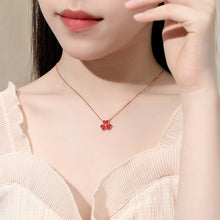 Load image into Gallery viewer, 925 Sterling Silver Plated Rose Gold Fashion Simple Three-leafed Clover Red Imitation Agate Pendant with Cubic Zirconia and Necklace