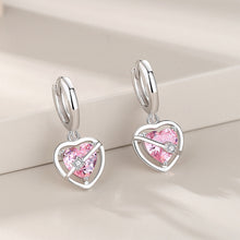 Load image into Gallery viewer, 925 Sterling Silver Fashion Simple Heart Shaped Earrings with Pink Cubic Zirconia