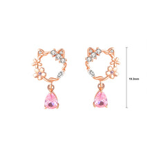 Load image into Gallery viewer, 925 Sterling Silver Plated Rose Gold Fashion Sweet Hollow Cat Flower Earrings with Cubic Zirconia