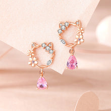 Load image into Gallery viewer, 925 Sterling Silver Plated Rose Gold Fashion Sweet Hollow Cat Flower Earrings with Cubic Zirconia