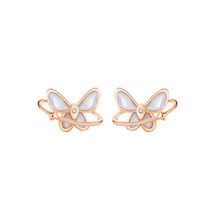 925 Sterling Silver Plated Rose Gold Fashion Elegant Butterfly Mother-of-pearl Earrings with Cubic Zirconia