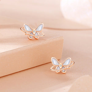925 Sterling Silver Plated Rose Gold Fashion Elegant Butterfly Mother-of-pearl Earrings with Cubic Zirconia