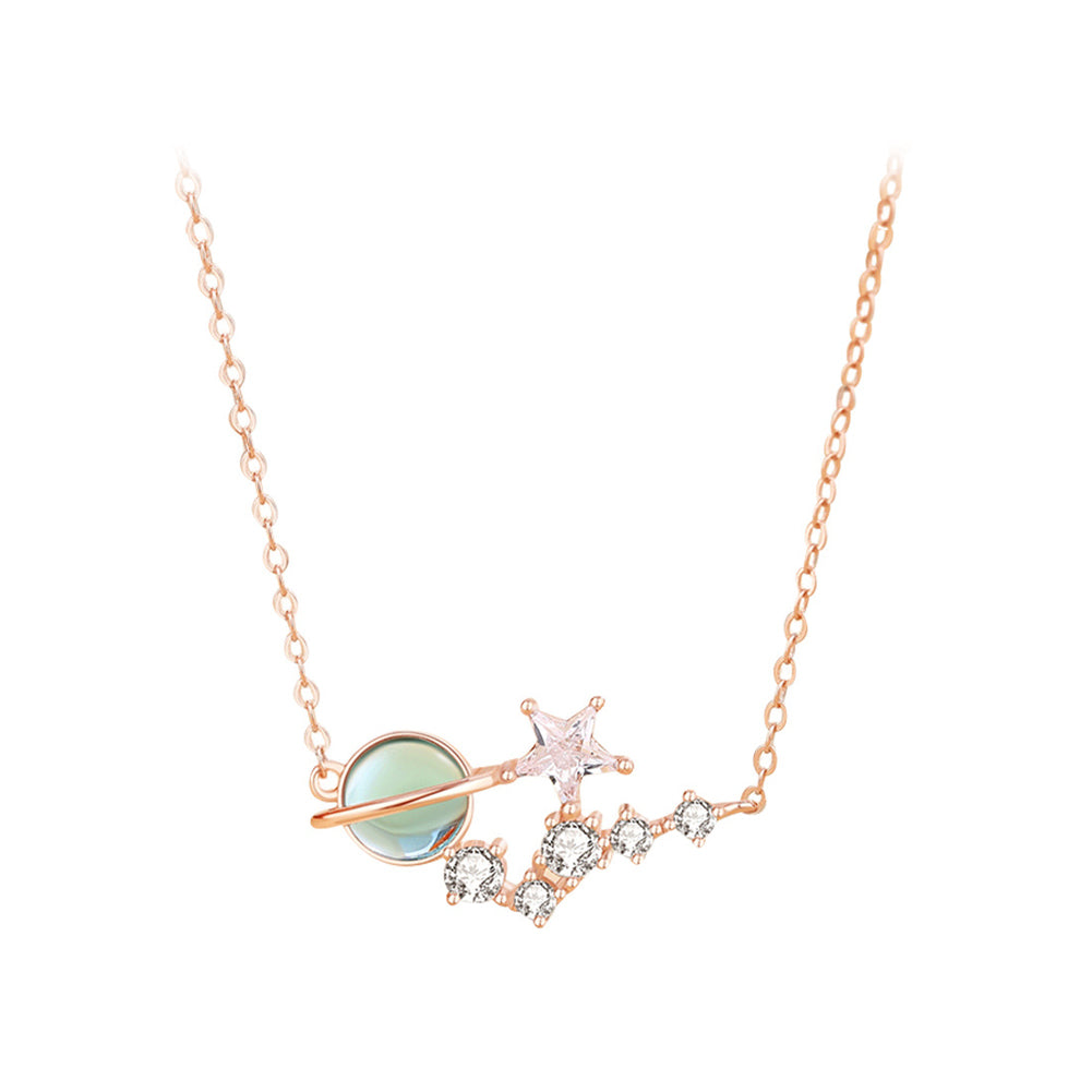 925 Sterling Silver Plated Rose Gold Fashion Temperament Star Pendant with Cubic Zirconia and Necklace