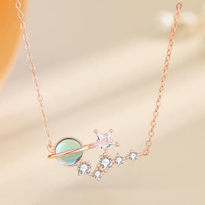 925 Sterling Silver Plated Rose Gold Fashion Temperament Star Pendant with Cubic Zirconia and Necklace