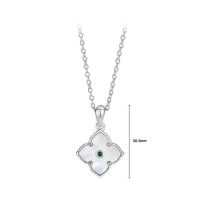 925 Sterling Silver Fashion Simple Four-leafed Clover Mother-of-pearl Pendant with Cubic Zirconia and Necklace