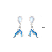 Load image into Gallery viewer, 925 Sterling Silver Fashion Sweet Mermaid Tail Moonstone Stud Earrings with Cubic Zirconia