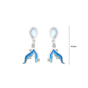 925 Sterling Silver Fashion Sweet Mermaid Tail Moonstone Stud Earrings with Cubic Zirconia