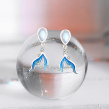 Load image into Gallery viewer, 925 Sterling Silver Fashion Sweet Mermaid Tail Moonstone Stud Earrings with Cubic Zirconia