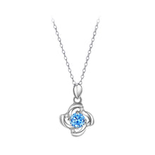 Load image into Gallery viewer, 925 Sterling Silver Fashion Simple Four-leafed Clover Pendant with Blue Cubic Zirconia and Necklace