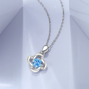 925 Sterling Silver Fashion Simple Four-leafed Clover Pendant with Blue Cubic Zirconia and Necklace