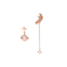 Load image into Gallery viewer, 925 Sterling Silver Plated Rose Gold Fashion Temperament Feather Star Tassel Asymmetric Stud Earrings with Cubic Zirconia