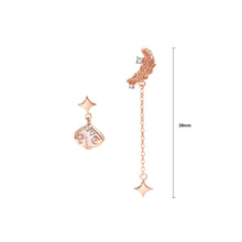 Load image into Gallery viewer, 925 Sterling Silver Plated Rose Gold Fashion Temperament Feather Star Tassel Asymmetric Stud Earrings with Cubic Zirconia