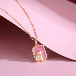 925 Sterling Silver Plated Rose Gold Fashion Cute Rabbit Geometric Square Pendant with Necklace
