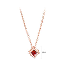 Load image into Gallery viewer, 925 Sterling Silver Plated Rose Gold Fashion Simple Geometric Square Pendant with Red Cubic Zirconia and Necklace