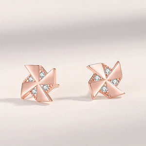 925 Sterling Silver Plated Rose Gold Simple Fashion Windmill Stud Earrings with Cubic Zirconia