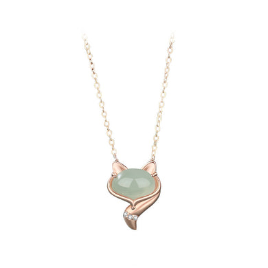 925 Sterling Silver Plated Rose Gold Fashion Simple Fox Imitation Chalcedony Pendant with Necklace
