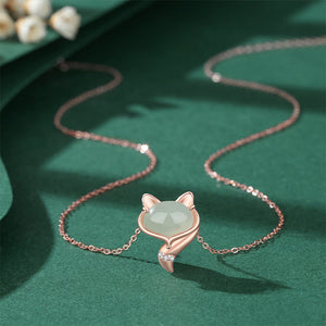 925 Sterling Silver Plated Rose Gold Fashion Simple Fox Imitation Chalcedony Pendant with Necklace
