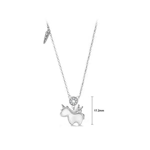 925 Sterling Silver Fashion Cute Unicorn Pendant with Cubic Zirconia and Necklace