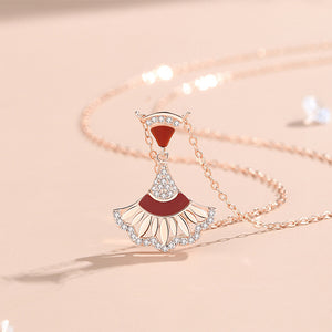 925 Sterling Silver Plated Rose Gold Fashion Creative Skirt Pendant with Cubic Zirconia and Necklace