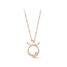 Load image into Gallery viewer, 925 Sterling Silver Plated Rose Gold Fashion Personality Crown Circle Pendant with Cubic Zirconia and Necklace