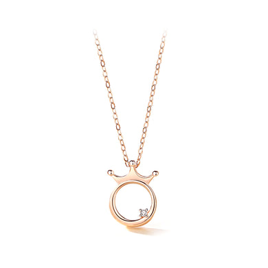 925 Sterling Silver Plated Rose Gold Fashion Personality Crown Circle Pendant with Cubic Zirconia and Necklace