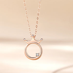 925 Sterling Silver Plated Rose Gold Fashion Personality Crown Circle Pendant with Cubic Zirconia and Necklace