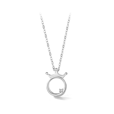 925 Sterling Silver Fashion Personality Crown Circle Pendant with Cubic Zirconia and Necklace