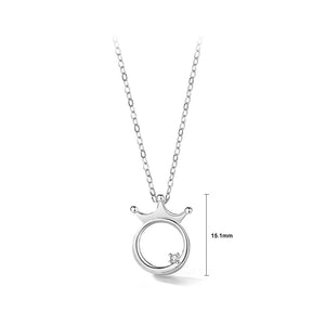 925 Sterling Silver Fashion Personality Crown Circle Pendant with Cubic Zirconia and Necklace