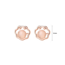 Load image into Gallery viewer, 925 Sterling Silver Plated Rose Gold Simple Vintage Ping An Lock Imitation Opal Stud Earrings