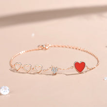 Load image into Gallery viewer, 925 Sterling Silver Plated Rose Gold Simple Romantic Heart Red Imitation Agate Bracelet with Cubic Zirconia
