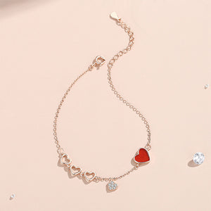925 Sterling Silver Plated Rose Gold Simple Romantic Heart Red Imitation Agate Bracelet with Cubic Zirconia