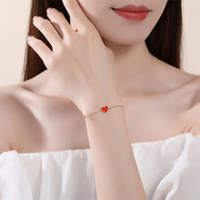 Load image into Gallery viewer, 925 Sterling Silver Plated Rose Gold Simple Romantic Heart Red Imitation Agate Bracelet with Cubic Zirconia