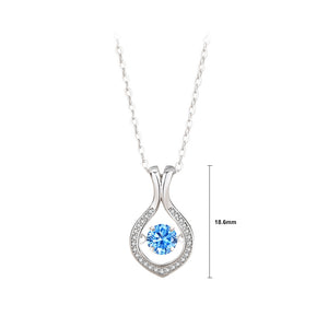 925 Sterling Silver Fashion Simple Geometric Water Drop Shape Pendant with Blue Cubic Zirconia and Necklace
