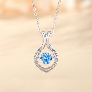 925 Sterling Silver Fashion Simple Geometric Water Drop Shape Pendant with Blue Cubic Zirconia and Necklace