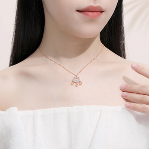 925 Sterling Silver Plated Rose Gold Fashion Vintage Safety Lock Pendant with Cubic Zirconia and Necklace