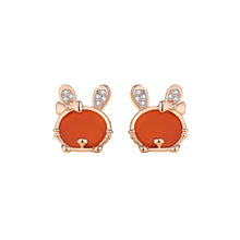 Load image into Gallery viewer, 925 Sterling Silver Plated Rose Gold Simple Cute Rabbit Red Imitation Agate Stud Earrings with Cubic Zirconia