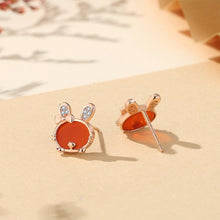 Load image into Gallery viewer, 925 Sterling Silver Plated Rose Gold Simple Cute Rabbit Red Imitation Agate Stud Earrings with Cubic Zirconia