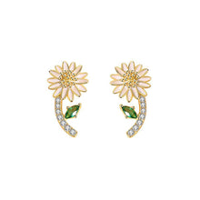Load image into Gallery viewer, 925 Sterling Silver Plated Gold Fashion Simple Daisy Stud Earrings with Cubic Zirconia