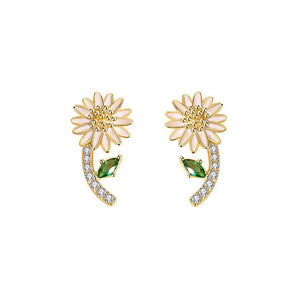 925 Sterling Silver Plated Gold Fashion Simple Daisy Stud Earrings with Cubic Zirconia
