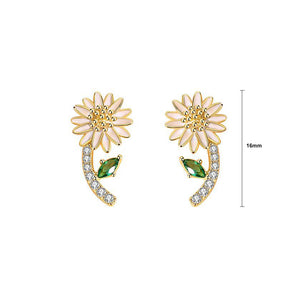 925 Sterling Silver Plated Gold Fashion Simple Daisy Stud Earrings with Cubic Zirconia
