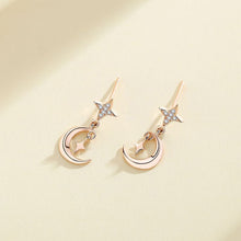 Load image into Gallery viewer, 925 Sterling Silver Plated Rose Gold Fashion Simple Star and Moon Stud Earrings with Cubic Zirconia
