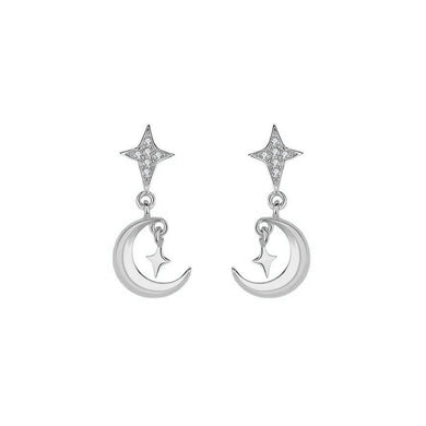 925 Sterling Silver Fashion Simple Star and Moon Stud Earrings with Cubic Zirconia